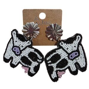 Whimsical Beaded Cow Earrings Black White Pink Western Farm Animal Dangle NWT